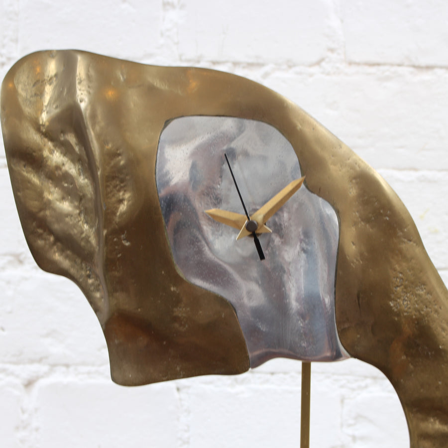 Aluminium and Brass Brutalist Style Clock by David Marshall (circa 1980s)