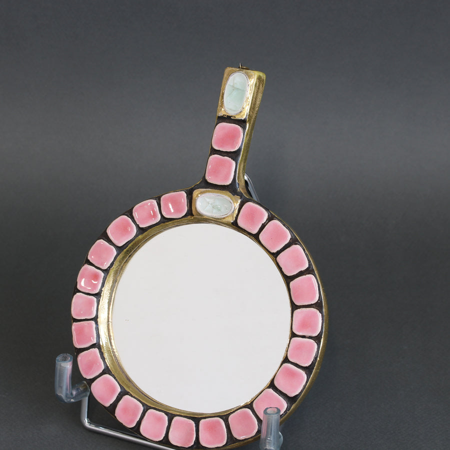 French Ceramic Tiled Hand Mirror by Mithé Espelt (circa 1970s)