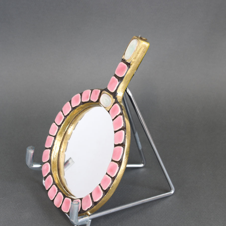 French Ceramic Tiled Hand Mirror by Mithé Espelt (circa 1970s)