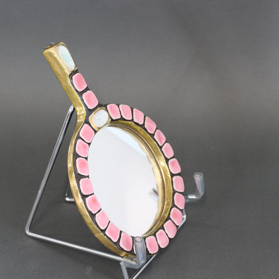 French Ceramic Tiled Hand Mirror by Mithé Espelt (circa 1970s)