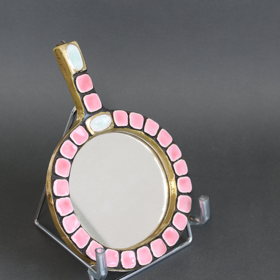 French Ceramic Tiled Hand Mirror by Mithé Espelt (circa 1970s)