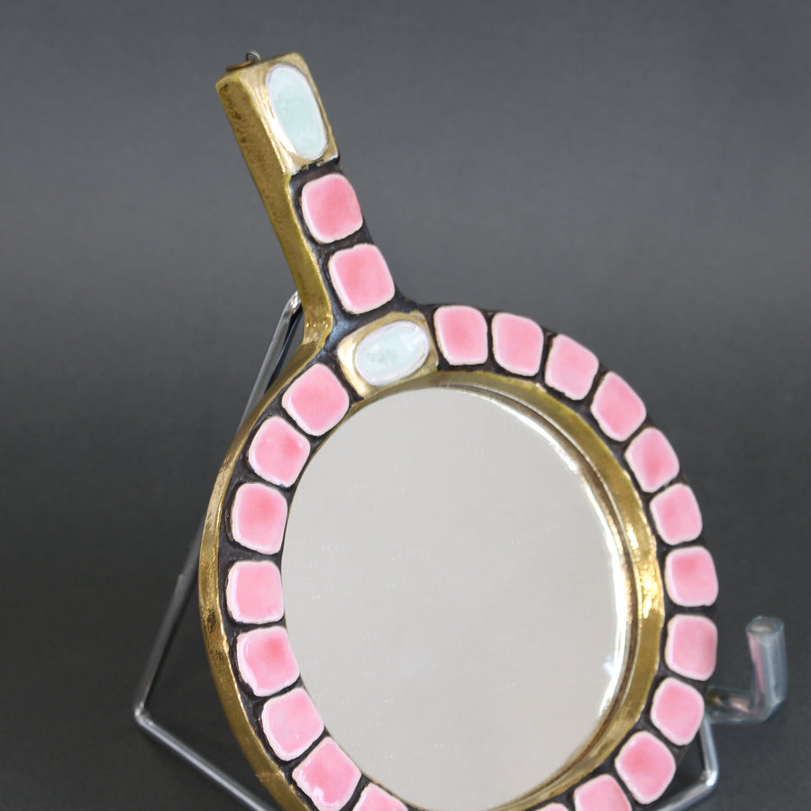 French Ceramic Tiled Hand Mirror by Mithé Espelt (circa 1970s)