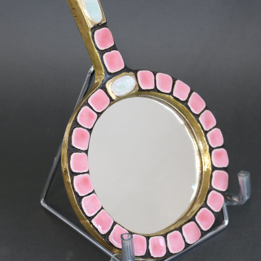 French Ceramic Tiled Hand Mirror by Mithé Espelt (circa 1970s)