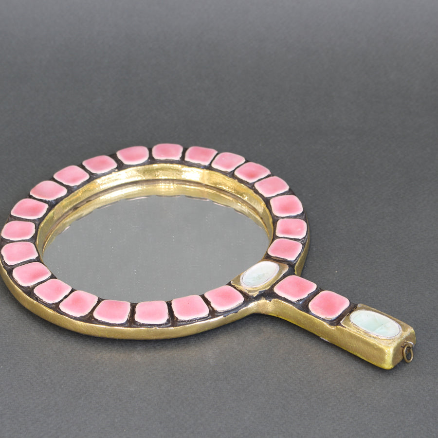 French Ceramic Tiled Hand Mirror by Mithé Espelt (circa 1970s)