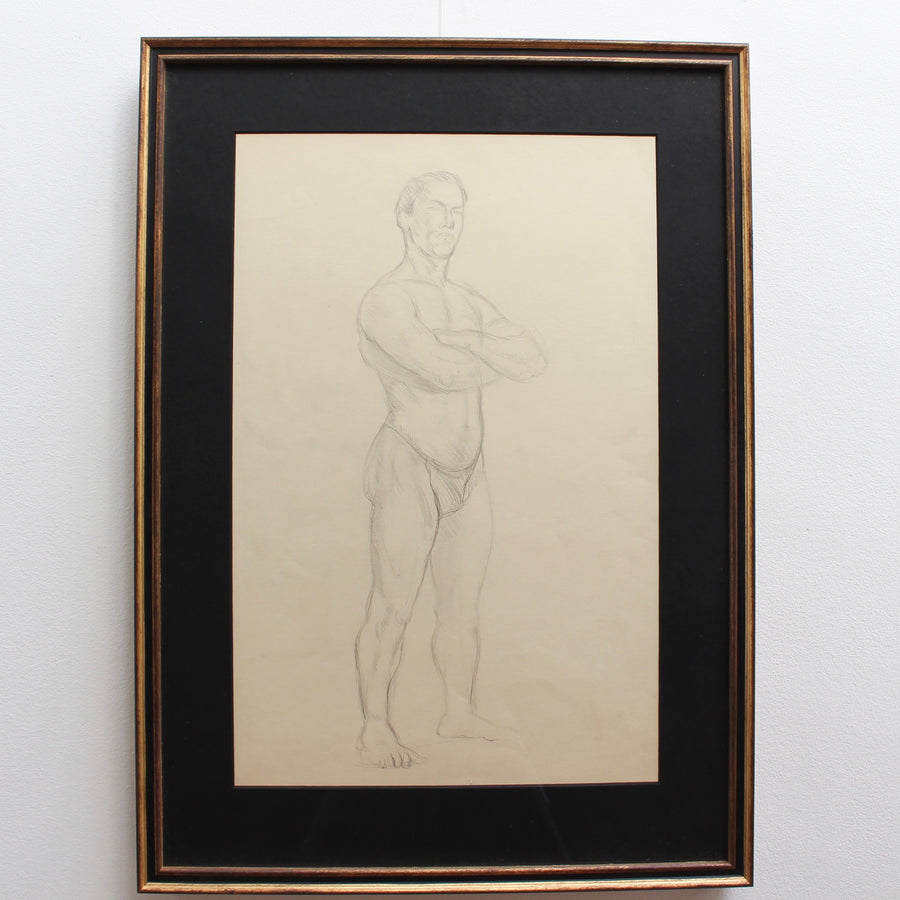 Muscular Man Pencil Drawing by Bernard Sleigh RBSA (circa 1900-1920)