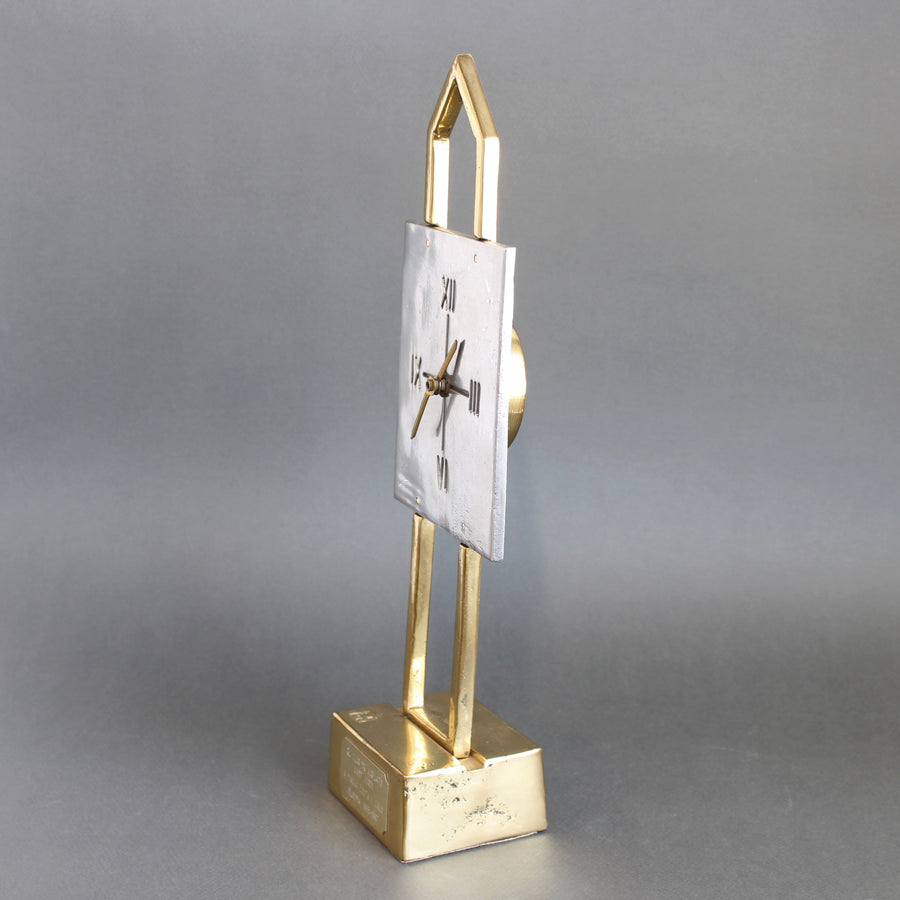 Aluminium and Brass Table Clock by David Marshall (circa 1990s)