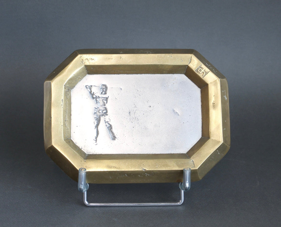 Vintage Aluminium and Brass Vide-Poche with Golfer Motif by David Marshall (circa 1980s)