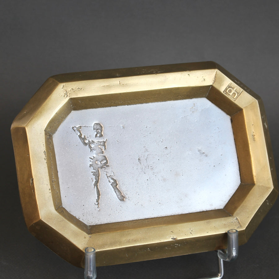 Vintage Aluminium and Brass Vide-Poche with Golfer Motif by David Marshall (circa 1980s)