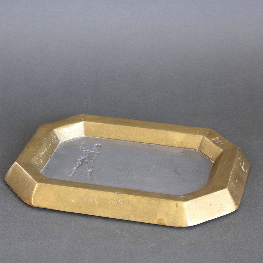 Vintage Aluminium and Brass Vide-Poche with Golfer Motif by David Marshall (circa 1980s)