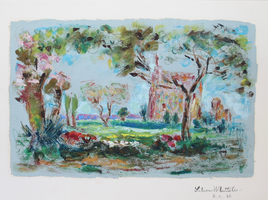 'Landscape with Church in Touraine, France' by Lilian Whitteker (1968)