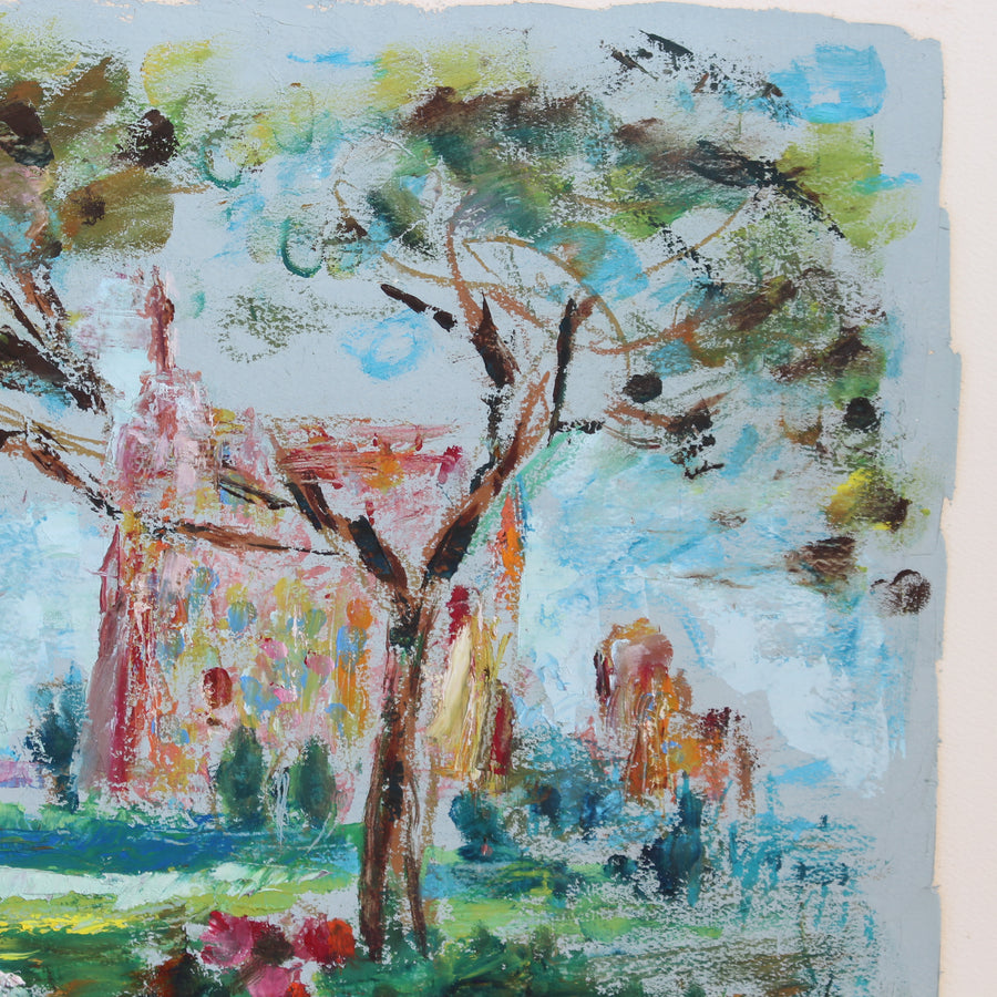 'Landscape with Church in Touraine, France' by Lilian Whitteker (1968)