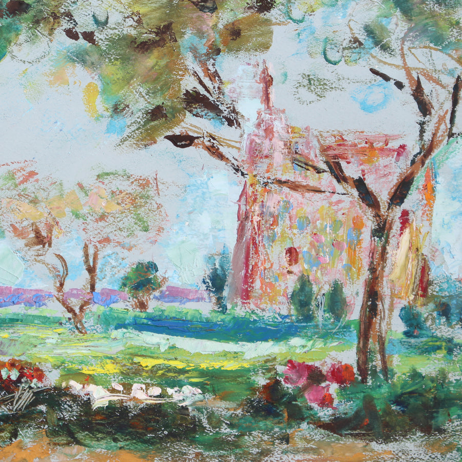 'Landscape with Church in Touraine, France' by Lilian Whitteker (1968)