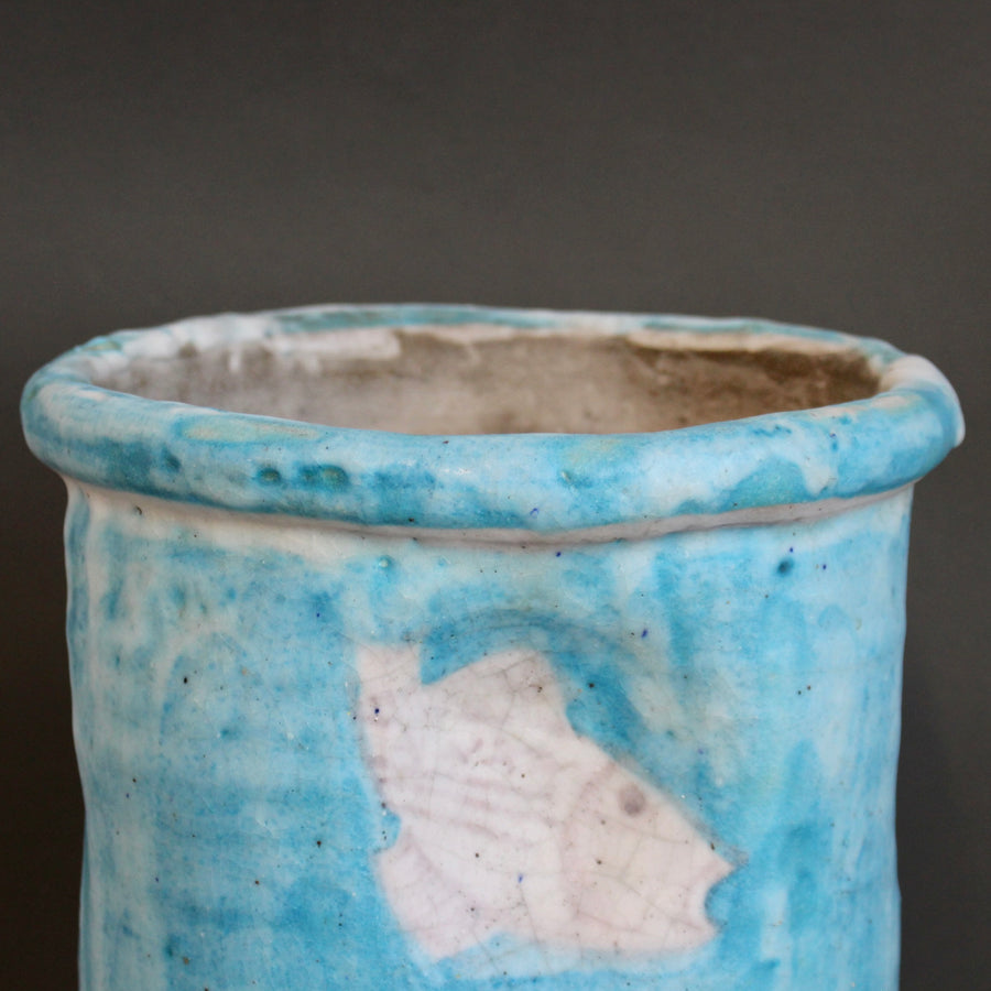 Vintage Blue Italian Ceramic Umbrella Stand by C.A.S. Vietri (circa 1950s)