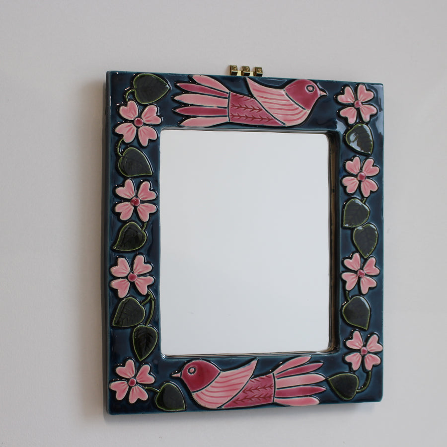 French Vintage Ceramic Wall Mirror by Mithé Espelt (circa 1960s)