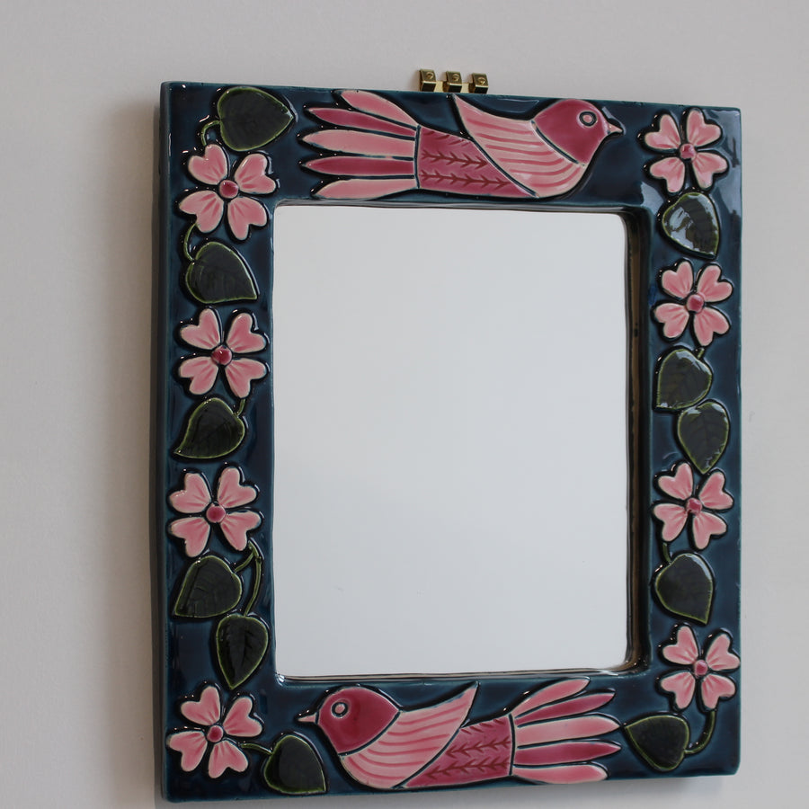 French Vintage Ceramic Wall Mirror by Mithé Espelt (circa 1960s)