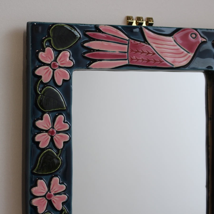 French Vintage Ceramic Wall Mirror by Mithé Espelt (circa 1960s)