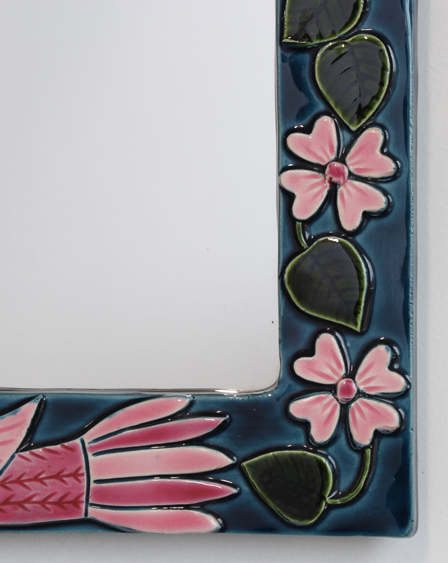 French Vintage Ceramic Wall Mirror by Mithé Espelt (circa 1960s)