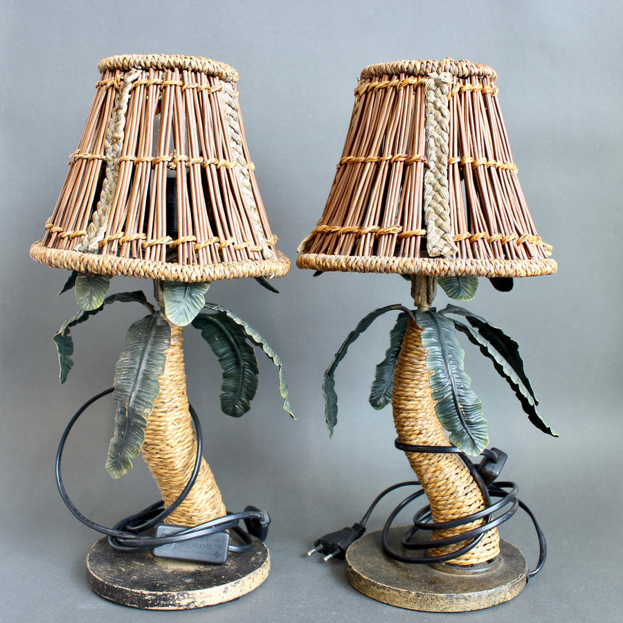 Pair of Mid-Century French Tôle Palm Tree Table Lamps (circa 1960s)