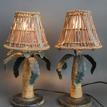 Pair of Mid-Century French Tôle Palm Tree Table Lamps (circa 1960s)