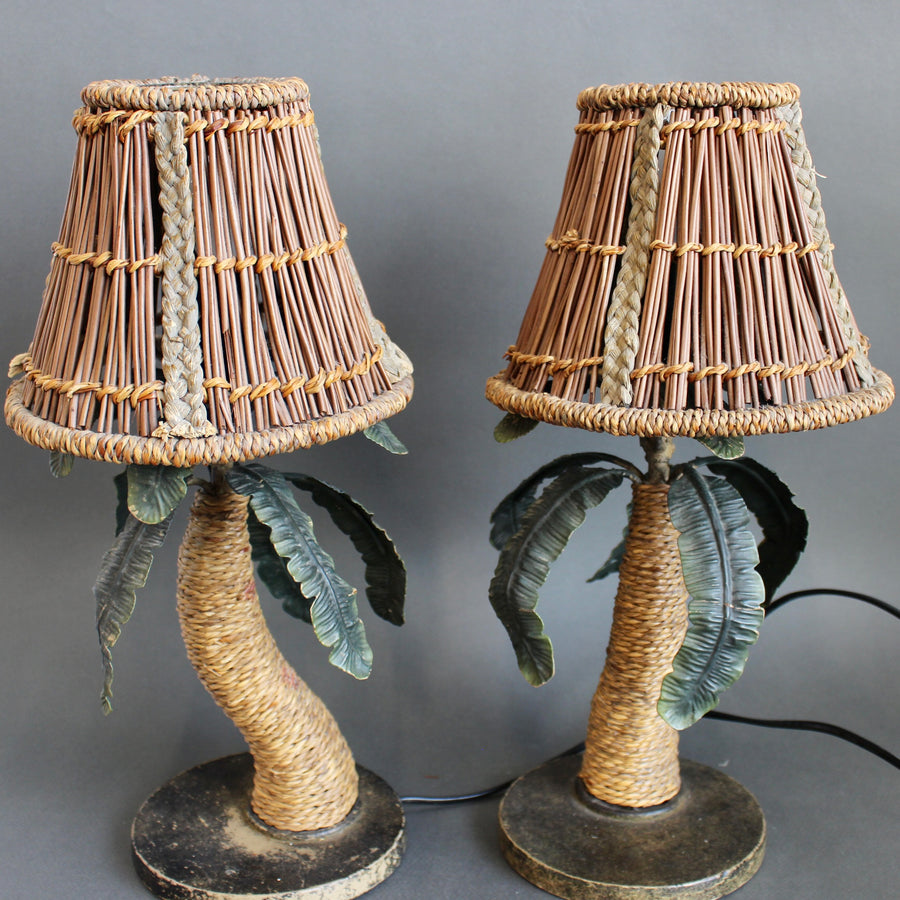 Pair of Mid-Century French Tôle Palm Tree Table Lamps (circa 1960s)