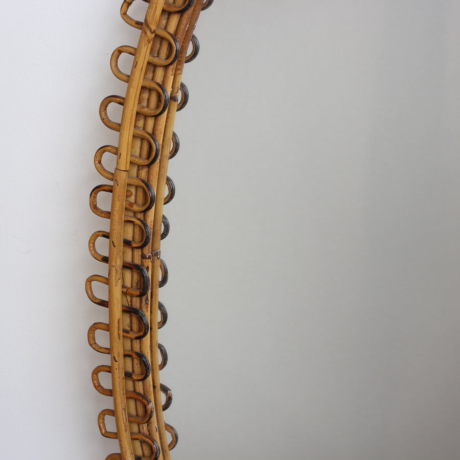 Mid-Century Rattan Wall Mirror with Hanging Chain (circa 1960s)