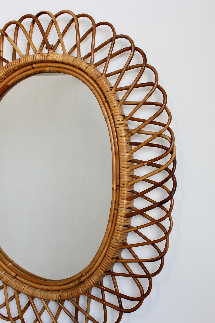Mid-Century Italian Rattan Wall Mirror (circa 1960s)