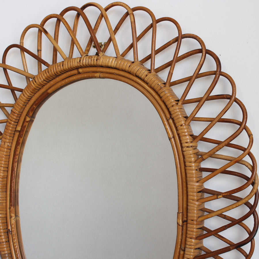 Mid-Century Italian Rattan Wall Mirror (circa 1960s)