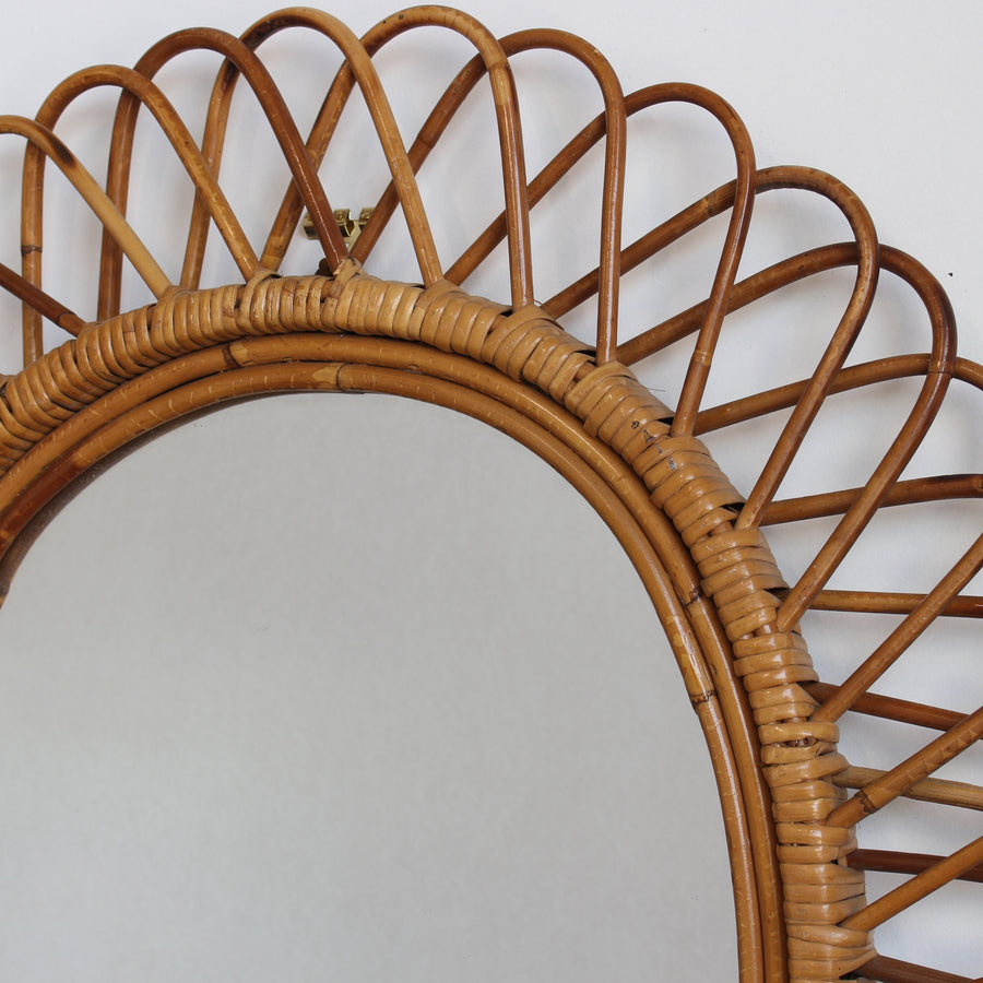 Mid-Century Italian Rattan Wall Mirror (circa 1960s)