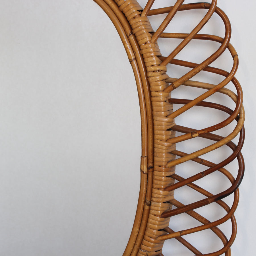 Mid-Century Italian Rattan Wall Mirror (circa 1960s)