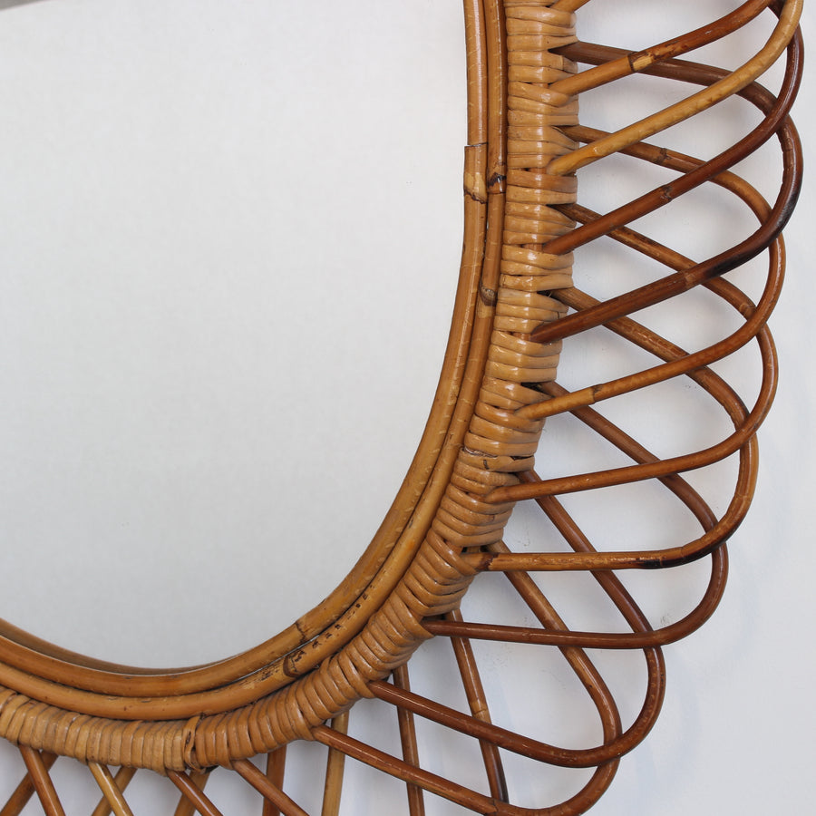 Mid-Century Italian Rattan Wall Mirror (circa 1960s)