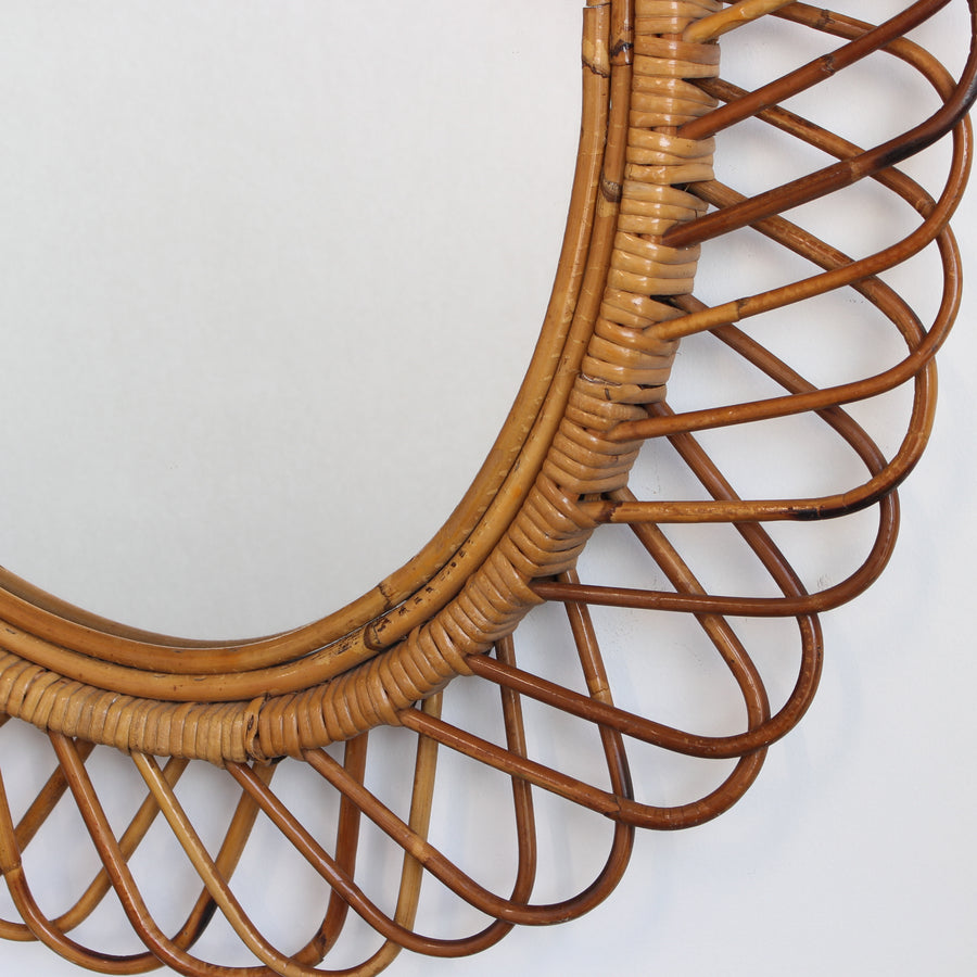 Mid-Century Italian Rattan Wall Mirror (circa 1960s)