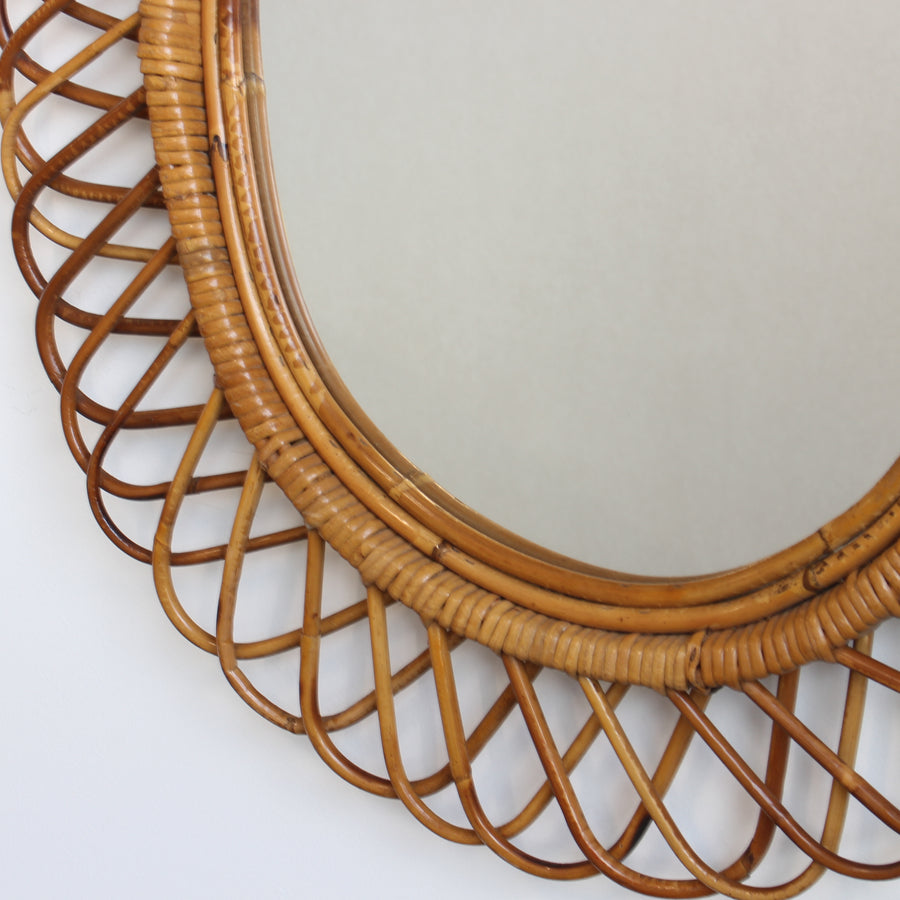 Mid-Century Italian Rattan Wall Mirror (circa 1960s)