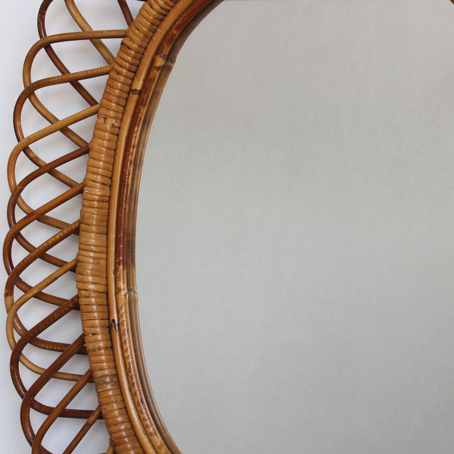 Mid-Century Italian Rattan Wall Mirror (circa 1960s)