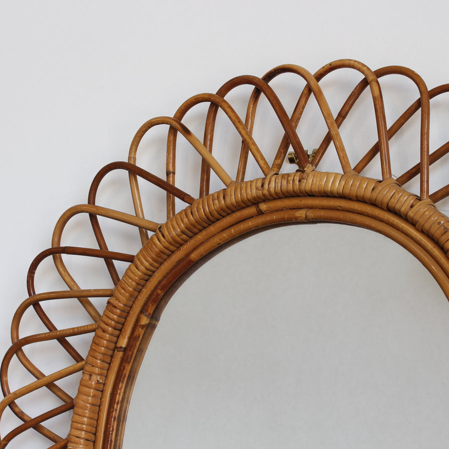Mid-Century Italian Rattan Wall Mirror (circa 1960s)