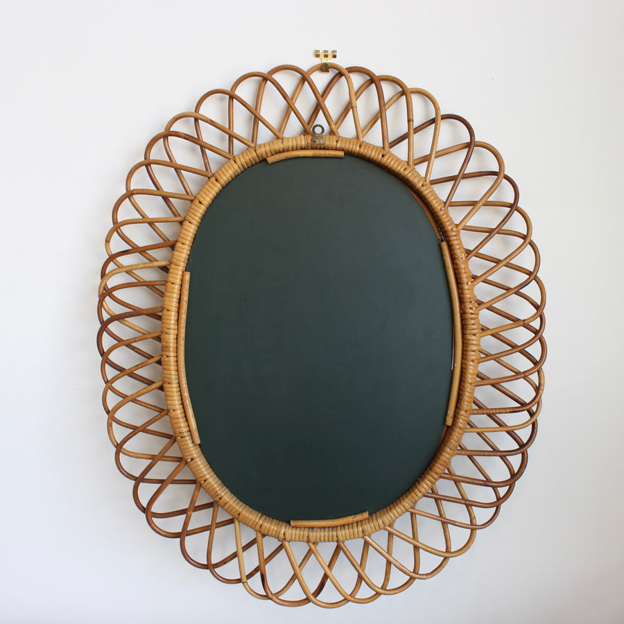 Mid-Century Italian Rattan Wall Mirror (circa 1960s)