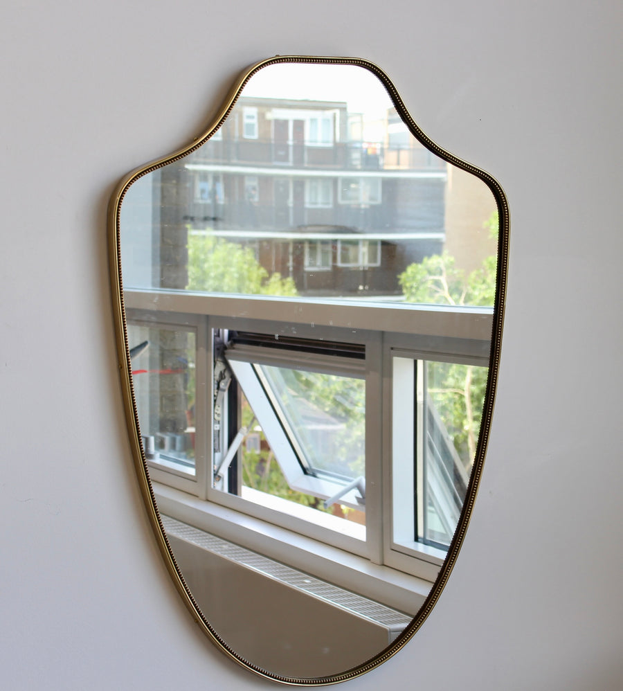 Mid-Century Italian Wall Mirror with Brass Frame and Beading (circa 1960s)