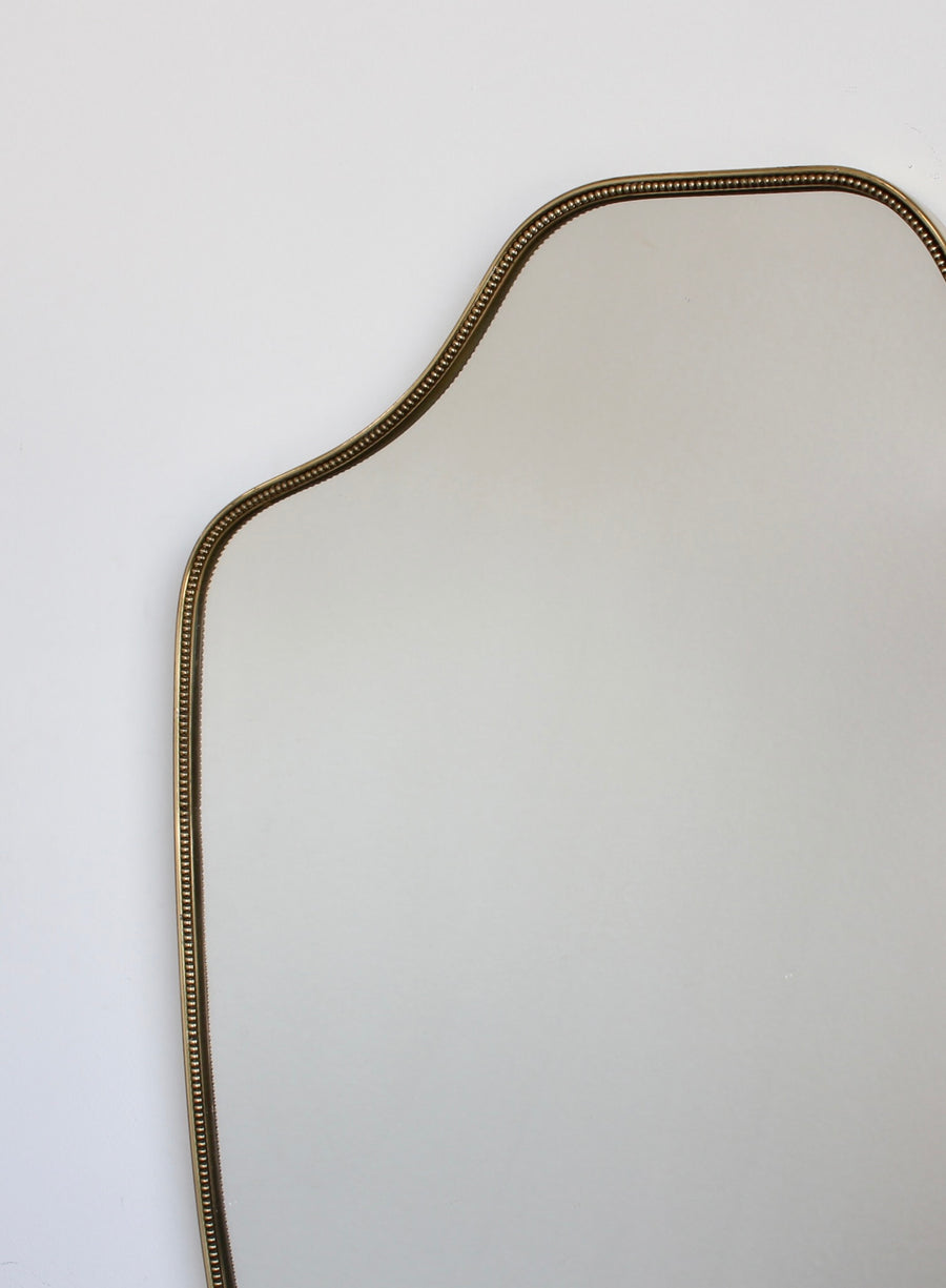 Mid-Century Italian Wall Mirror with Brass Frame and Beading (circa 1960s)