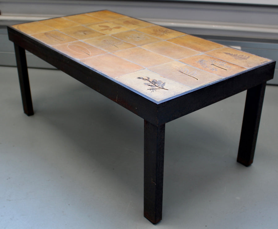 Vintage French Coffee Table with Ceramic Top by Roger Capron (circa 1970s)