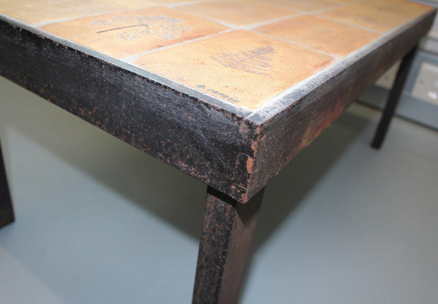 Vintage French Coffee Table with Ceramic Top by Roger Capron (circa 1970s)