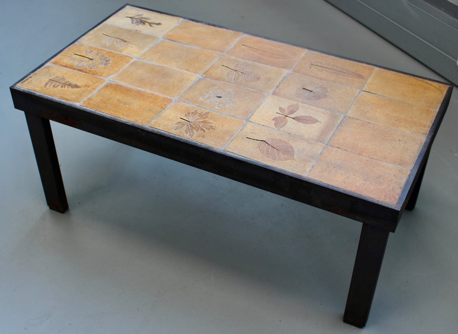 Vintage French Coffee Table with Ceramic Top by Roger Capron (circa 1970s)