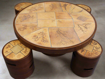 Vintage French Coffee Table Set with Ceramic Top by Raymonde Leduc (circa 1970s)