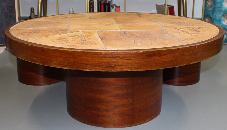 Vintage French Coffee Table Set with Ceramic Top by Raymonde Leduc (circa 1970s)
