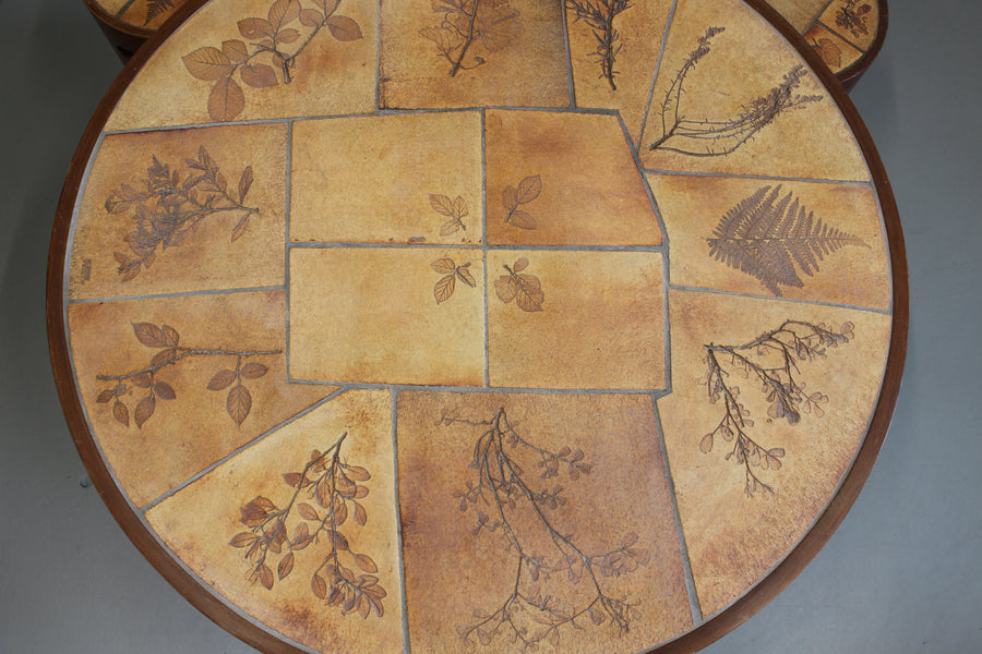 Vintage French Coffee Table Set with Ceramic Top by Raymonde Leduc (circa 1970s)
