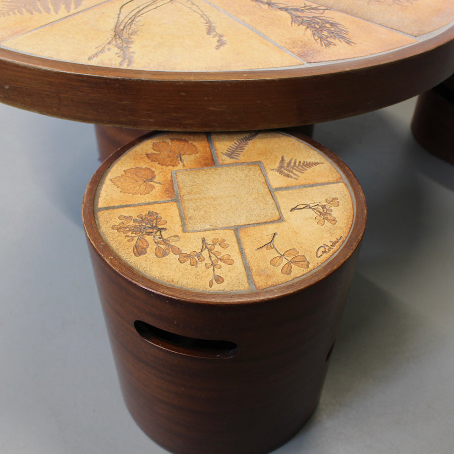 Vintage French Coffee Table Set with Ceramic Top by Raymonde Leduc (circa 1970s)