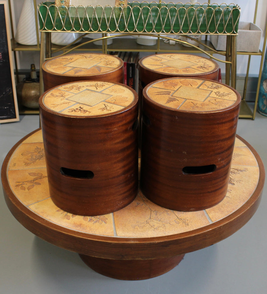 Vintage French Coffee Table Set with Ceramic Top by Raymonde Leduc (circa 1970s)