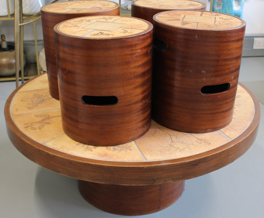 Vintage French Coffee Table Set with Ceramic Top by Raymonde Leduc (circa 1970s)
