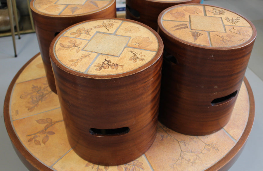 Vintage French Coffee Table Set with Ceramic Top by Raymonde Leduc (circa 1970s)