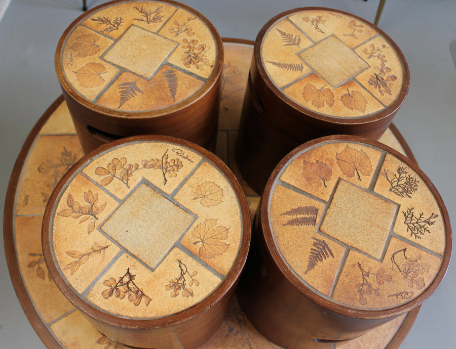 Vintage French Coffee Table Set with Ceramic Top by Raymonde Leduc (circa 1970s)