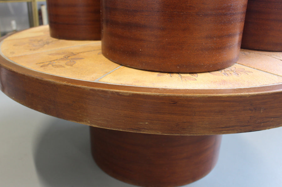 Vintage French Coffee Table Set with Ceramic Top by Raymonde Leduc (circa 1970s)