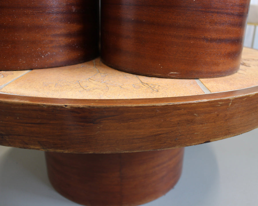 Vintage French Coffee Table Set with Ceramic Top by Raymonde Leduc (circa 1970s)